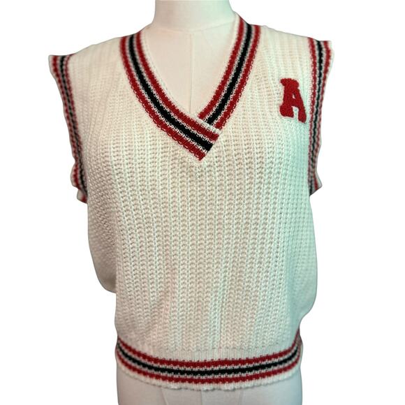 Almost Famous Sweater Vest SZ Med Academia Letter A White with Stripes Y2K 90'S - Picture 2 of 8
